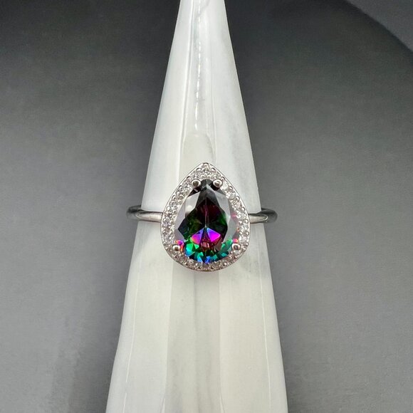 Sterling Silver Mystic Topaz Halo Ring Size 6.5 Italy - Picture 1 of 9